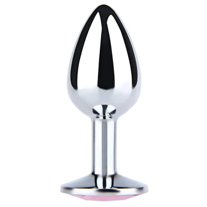 Butt Plug metalowy średni z różowym diamentem, długość 8 cm, średnica 3,3 cm