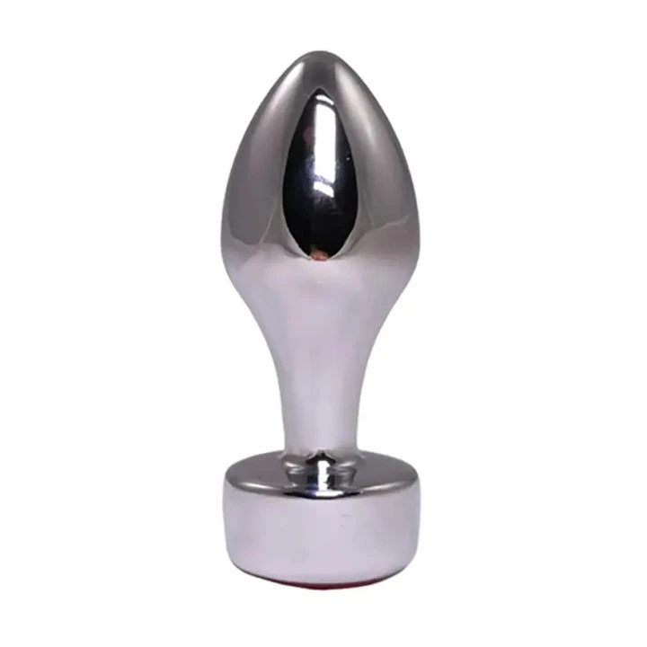 Srebrny butt plug z różowym diamentem, 7,7 cm, metal bezniklowy, elegancki design