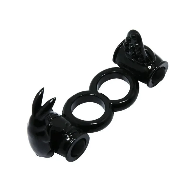 Podwójny wibrator pierścieniowy BAILE z intensywną stymulacją dla par czarny silikon