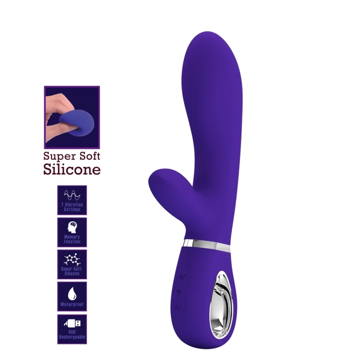 Wibrator silikonowy PRETTY LOVE - THOMAS USB PURPLE, 7 funkcji wibracji, pamięć