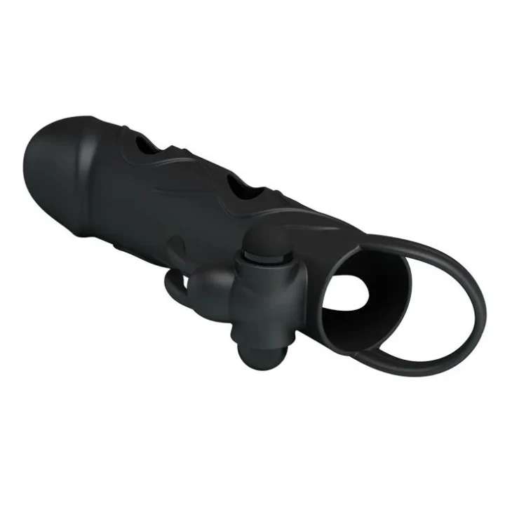 Nakładka wibracyjna na penisa z opaską na jądra, silikonowa, wodoodporna, czarna