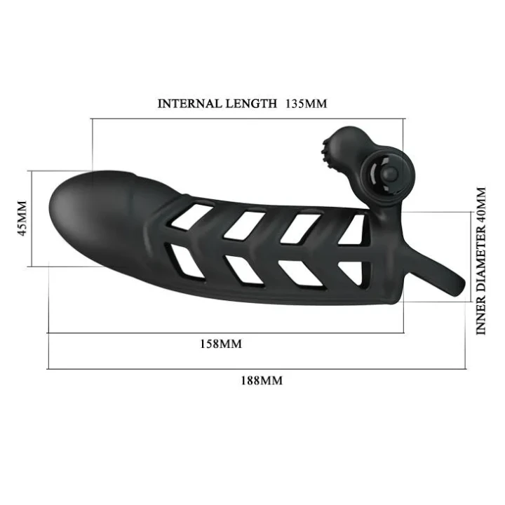 Rękaw wibracyjny na penisa PRETTY LOVE II z 10 funkcjami stymulacji, silikonowy, czarny