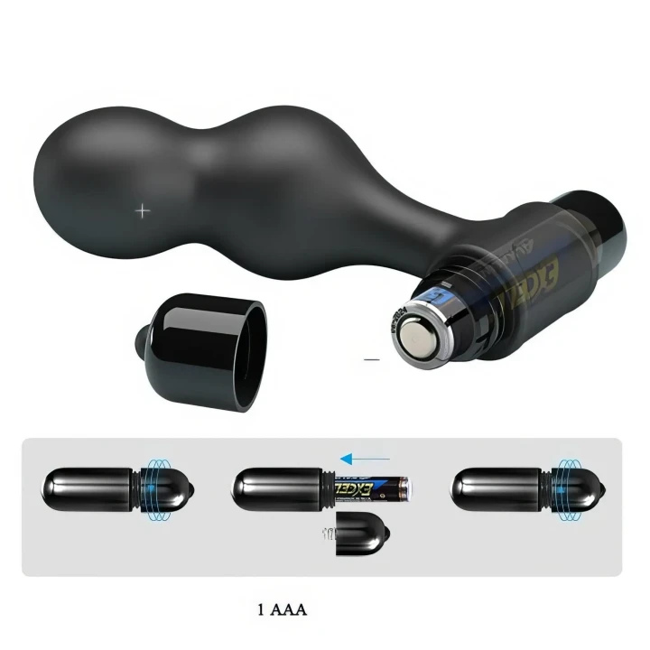 Wibrujący korek analny z silikonu, 10 funkcji, kolor czarny, ergonomiczny design