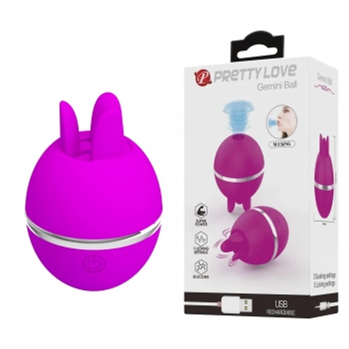 Wibrator silikonowy z pulsacyjną funkcją ssania, USB rechargeable - Gemini Ball