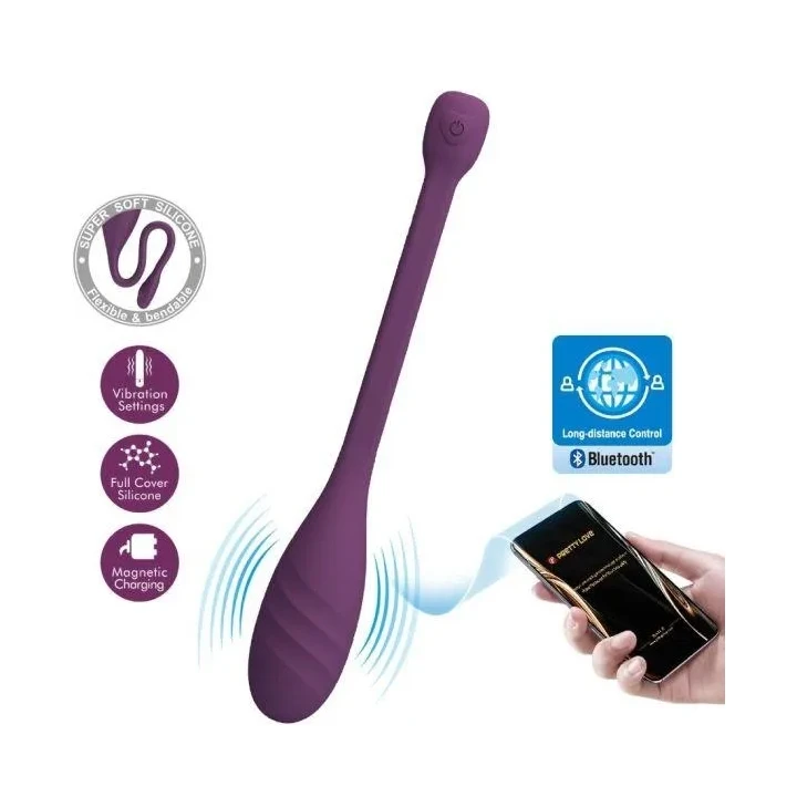 Wibrator sterowany aplikacją, silikonowy, ergonomiczny, fioletowy, 12 trybów wibracji