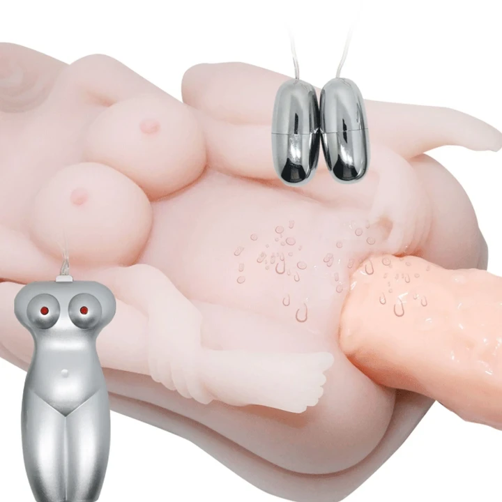 Wibrator do masturbacji z podwójnymi jajeczkami i funkcją dźwiękową, TPR, zasilany 3AAA