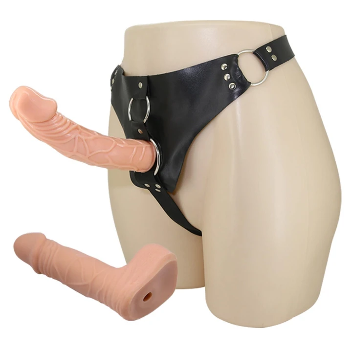 Uprząż z dwoma dildami - realistyczne 7,8 cala i 5 cali ze skórzanym pasem regulowanym