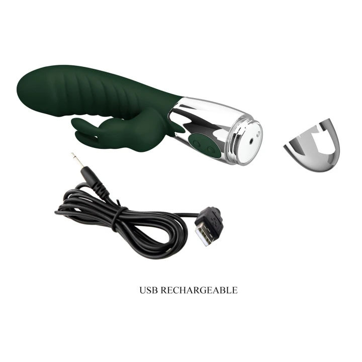 Wibrator króliczek do stymulacji punktu G, podwójny napęd, silikon, 30 trybów wibracji