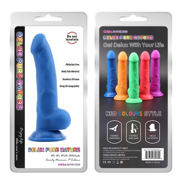 Realistyczne dildo wibracyjne, 21,5 cm, niebieskie z przyssawką, z liquid silicone