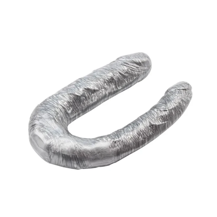 Dildo w kolorze ciemnego srebra, prążkowane, 17 cm, do stymulacji waginalnej i analnej