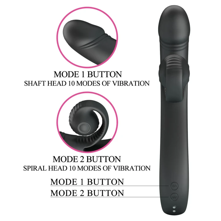 Wibrator dla par - PRETTY LOVE Selma Snail Rabbit, czarny, ABS/Silikon, wibracje