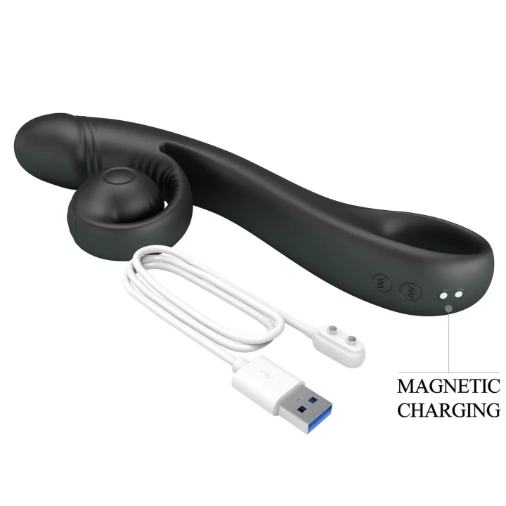 Wibrator dla par - PRETTY LOVE Selma Snail Rabbit, czarny, ABS/Silikon, wibracje