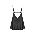 Babydoll OBSESSIVE – babydoll czarne, koronka, ozdobny metalowy łącznik serce