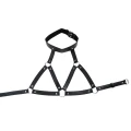 Regulowany harness na szyję i klatkę piersiową, skóra PU, metal, stylowy design