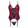 Koszulka erotyczna COTTELLI LINGERIE z koronką, w zestawie stringi, czerwono-czarna, XL