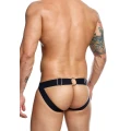 Jockstrap z łańcuszkiem DNGEON, sztuczna skóra, czarny, szerokie paski