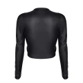 Top elegancki ADRIANA, ekoskóra, długie rękawy, regulowany dekolt, kolor czarny