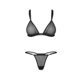Komplet bielizny OBSESSIVE – czarny mesh z recyklingu, regulowany biustonosz i stringi