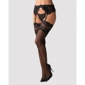 Pończochy czarne OBSESSIVE, S/M, prześwitujący materiał, koronka, nie samonośne
