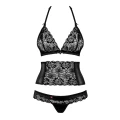 Zestaw bielizny koronkowej OBSESSIVE, L/XL, 3-elementowy, regulowany biustonosz, wysoki pas