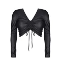 Top elegancki ADRIANA, ekoskóra, długie rękawy, regulowany dekolt, kolor czarny