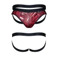 Majtki jockstrap REGNES FETISH PLANET – Czarno-czerwona zebra, elastyczny tiul, błyszczący vinyl