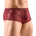 Spodenki męskie Svenjoyment — koronkowe, przezroczyste, elastyczny pas, bordowe