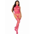 Bodystocking z koronką High Neck, różowy, elastyczny materiał, rozmiar uniwersalny