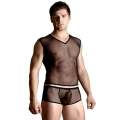 Bielizna damska SOFTLINE COLLECTION - siateczka, koszulka i stringi, czarna, M/L