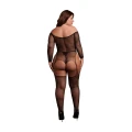 Bodystocking Plus Size LE DESIRE z odkrytymi ramionami, zintegrowane rajstopy, czarny/złoty