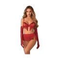 Komplet bielizny OBSESSIVE — otwarty biustonosz, crotchless, pas w talii (czerwony)
