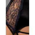 Gorset czarny - CASMIR, regulowane ramiączka, włoska koronka, stringi w komplecie