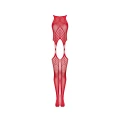 Bodystocking OBSESSIVE N122 - S/M/L, elastyczny, geometryczny wzór, czerwony