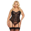 Gorset i stringi SOFTLINE COLLECTION Brenda - czarny, koronkowy, elegancki 2XL