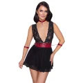 Babydoll COTTELLI LINGERIE z elementami bondage, czarna z czerwonymi akcentami, seksowna