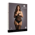 Bodystocking LE DESIRE Plus Size, 92% Nylon, 8% Spandex, z dżetami, głęboki dekolt.