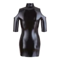 Sukienka mini COTTELLI LINGERIE - czarna, wet look, stójka, krótkie rękawy, XL