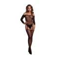 Bodystocking Off the Shoulder - LE DESIRE, Czarny/Złoty, Uniwersalny Rozmiar, Zintegrowane Rajstopy
