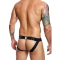 Jockstrap z łańcuszkiem DNGEON, sztuczna skóra, czarny, szerokie paski