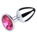 Butt Plug Srebrny z Różowym Diamentem - 2,8 cm, Metal Bezniklowy, Elegancki Design