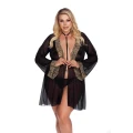 Szlafrok ANAIS PLUS SIZE XXL+ - elegancki tiul, złote zapięcie, długie rękawy