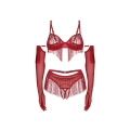 Komplet bielizny OBSESSIVE — otwarty biustonosz, crotchless, pas w talii (czerwony)
