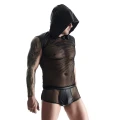 Bezrękawnik męski REGNES FETISH PLANET, elastyczna siateczka, kaptur, ekoskóra, XL
