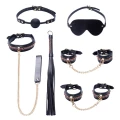 Zestaw do bondage Bad Kitty - 6 części, skóra syntetyczna, regulowane paski, złote detale