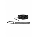 Obroża z smyczą - Luksusowa, Regulowana (40-47,5 cm), Neopren & Skóra ekologiczna, Czarna
