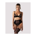 Komplet bielizny OBSESSIVE – transparentny mesh, fiszbiny, pas do pończoch XL/2XL