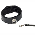 Obroża BDSM Circus - regulowana, czarna, PVC, z metalową smyczą 115 cm