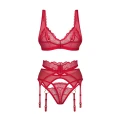 Komplet bielizny koronkowej OBSESSIVE Cupide Desir 2XL/3XL, elastyczny, czerwony