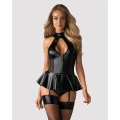 Gorset erotyczny OBSESSIVE - wet look, rozcięcie na biuście, zamek z przodu L/XL
