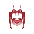Komplet bielizny OBSESSIVE — otwarty biustonosz, crotchless, pas w talii (czerwony)